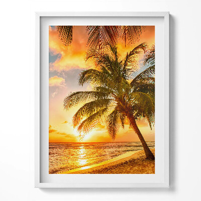 Tablou living cu rama Palmier pe plajă la apus