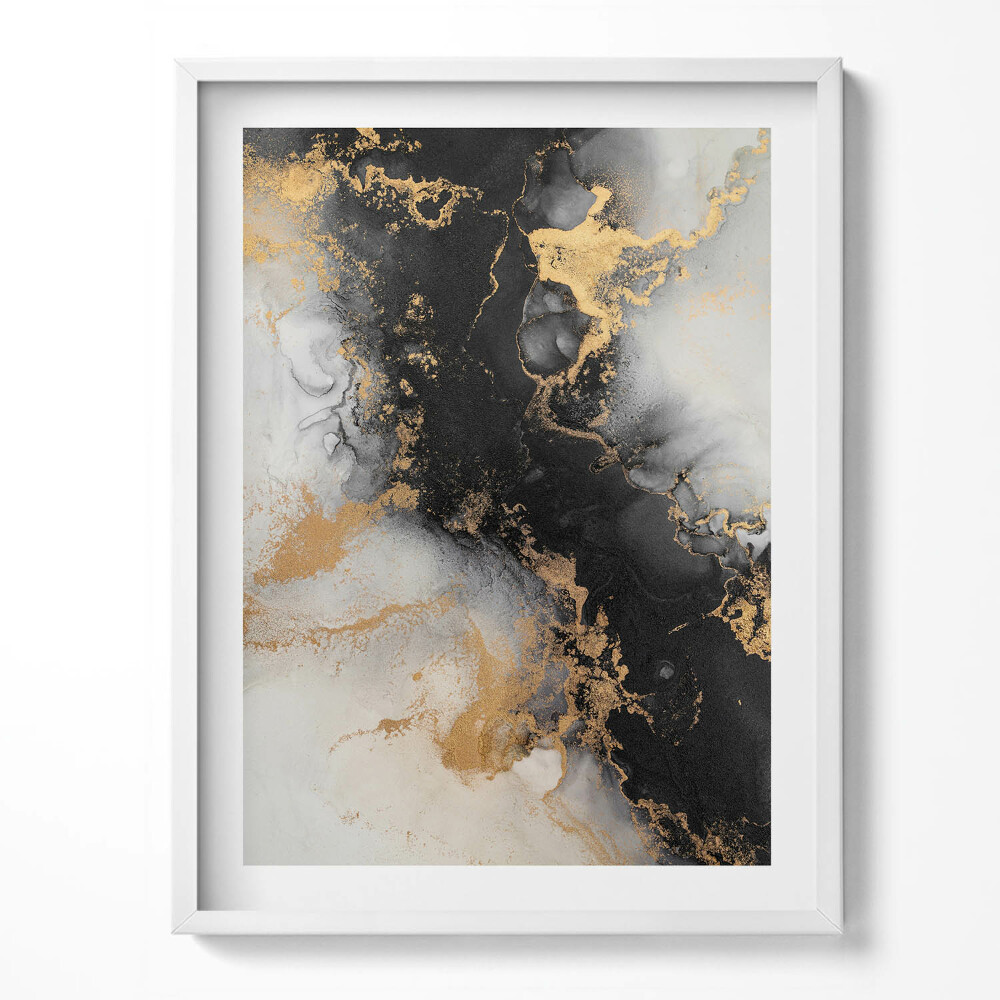 Tablou living cu rama Rezumat alb-negru cu aur