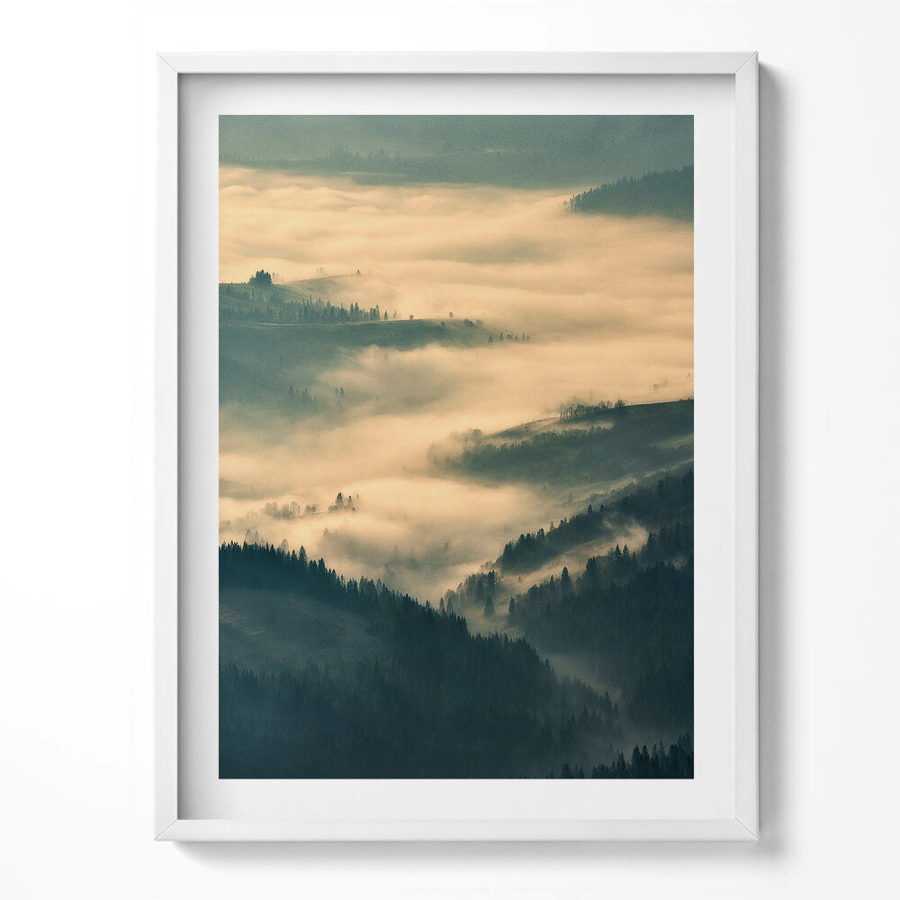Tablou rama Peisaj montan cu păduri în ceață