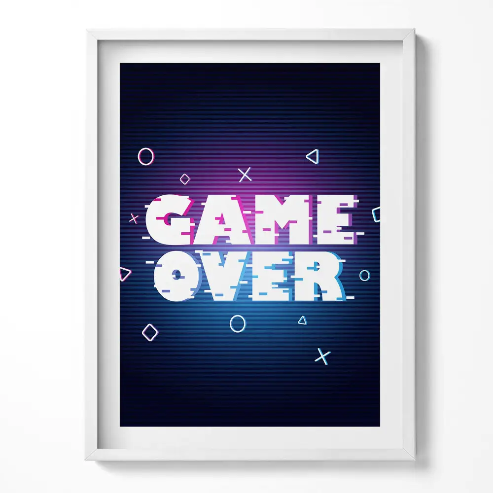 Tablou living cu rama Inscripție stilizată pentru jucător «Game over»