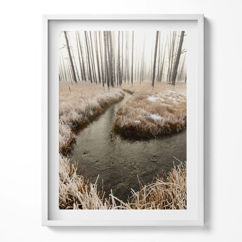 Tablou living cu rama Râu în pădure iarna