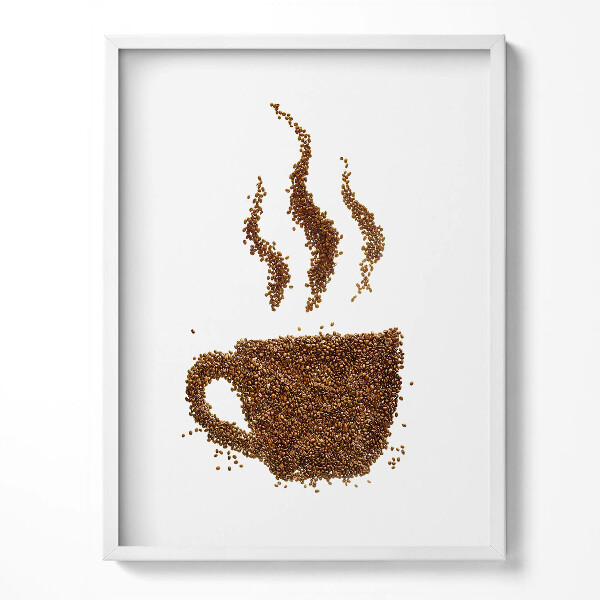 Tablou living cu rama O ceașcă de boabe de cafea