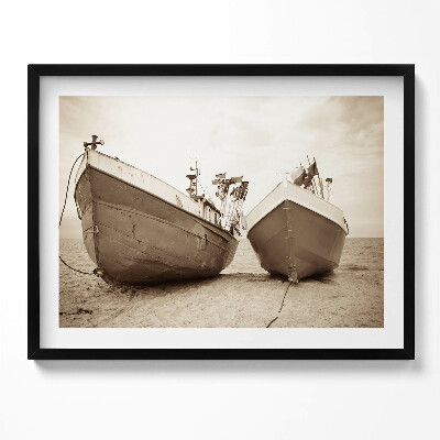 Tablou rama Două bărci pe plajă - sepia