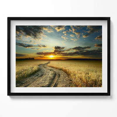 Tablou living cu rama Drum de pământ și apus de soare