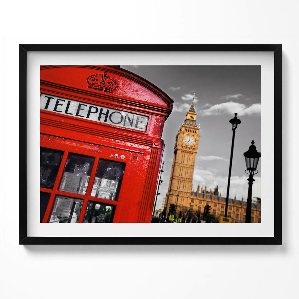 Tablou living cu rama Cabină telefonică și Big Ben - Anglia