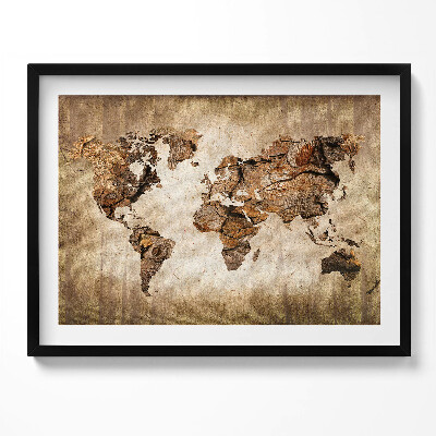 Tablou living cu rama Hartă a lumii din lemn