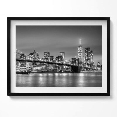 Tablou living cu rama Podul Brooklyn din New York noaptea