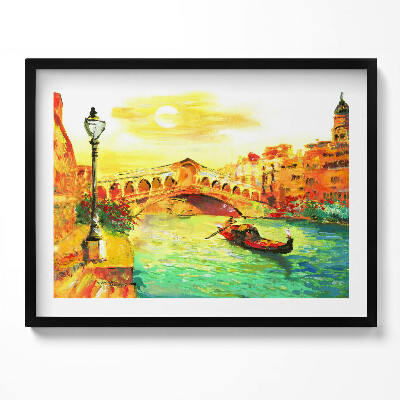 Tablou living cu rama Veneția - Gondola și Podul Rialto
