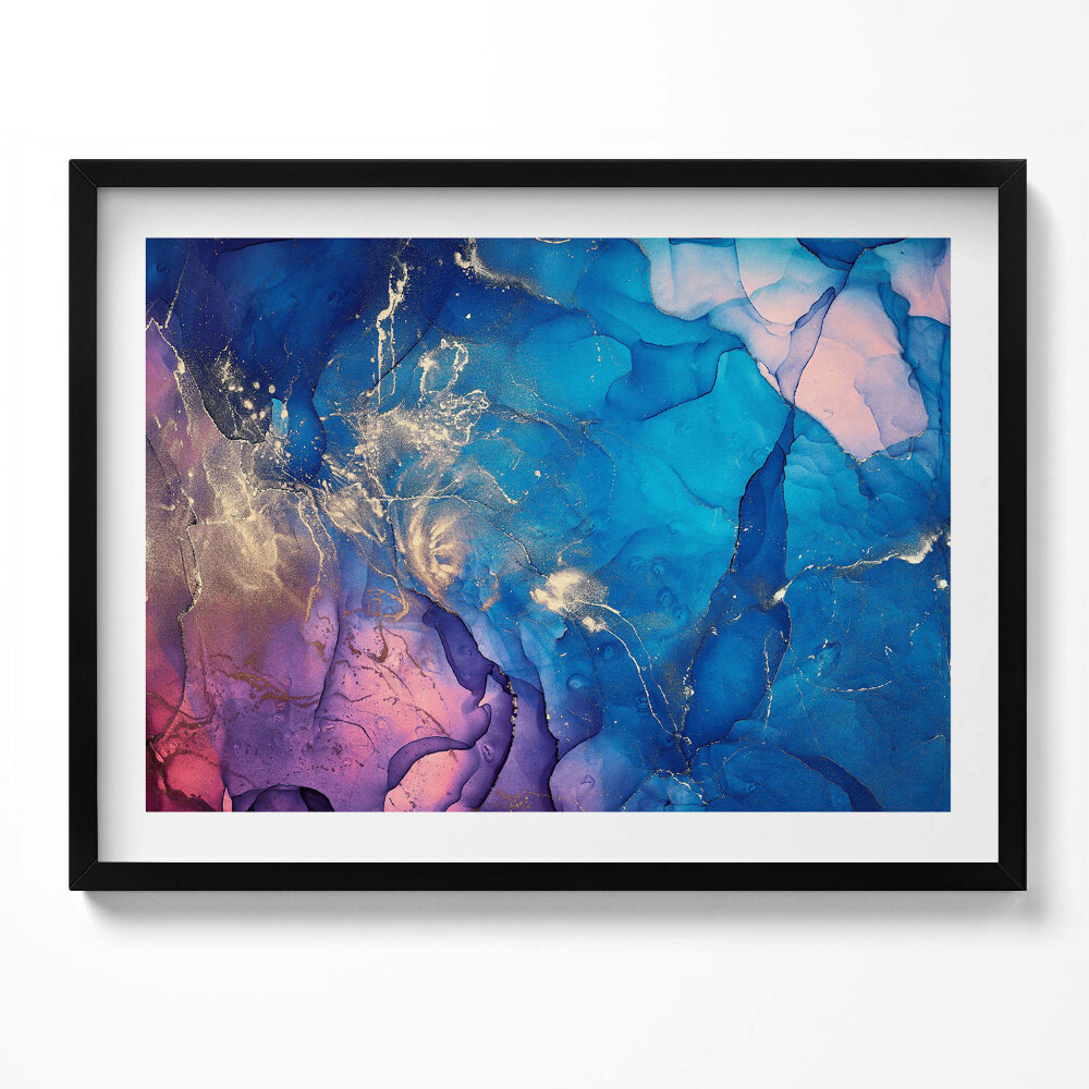 Tablou living cu rama Abstract albastru cu roz