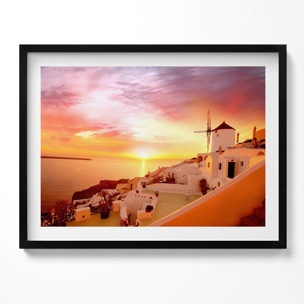 Tablou rama Santorini cu o moară de vânt veche