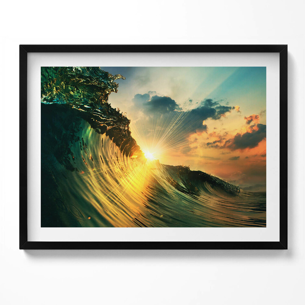 Tablou living cu rama Valul mării și apusul soarelui