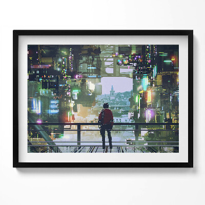 Tablou living cu rama Orașul Cyber-Punk