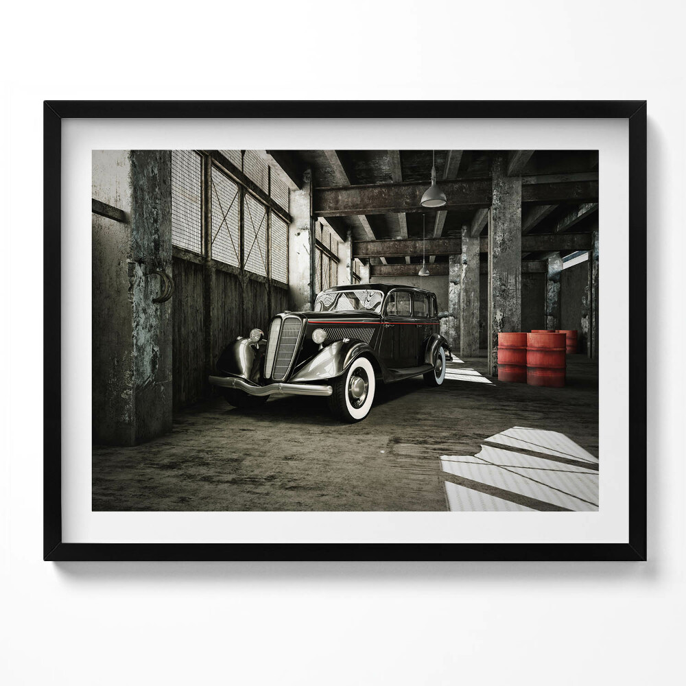 Tablou living cu rama Mașină clasică într-o fabrică veche