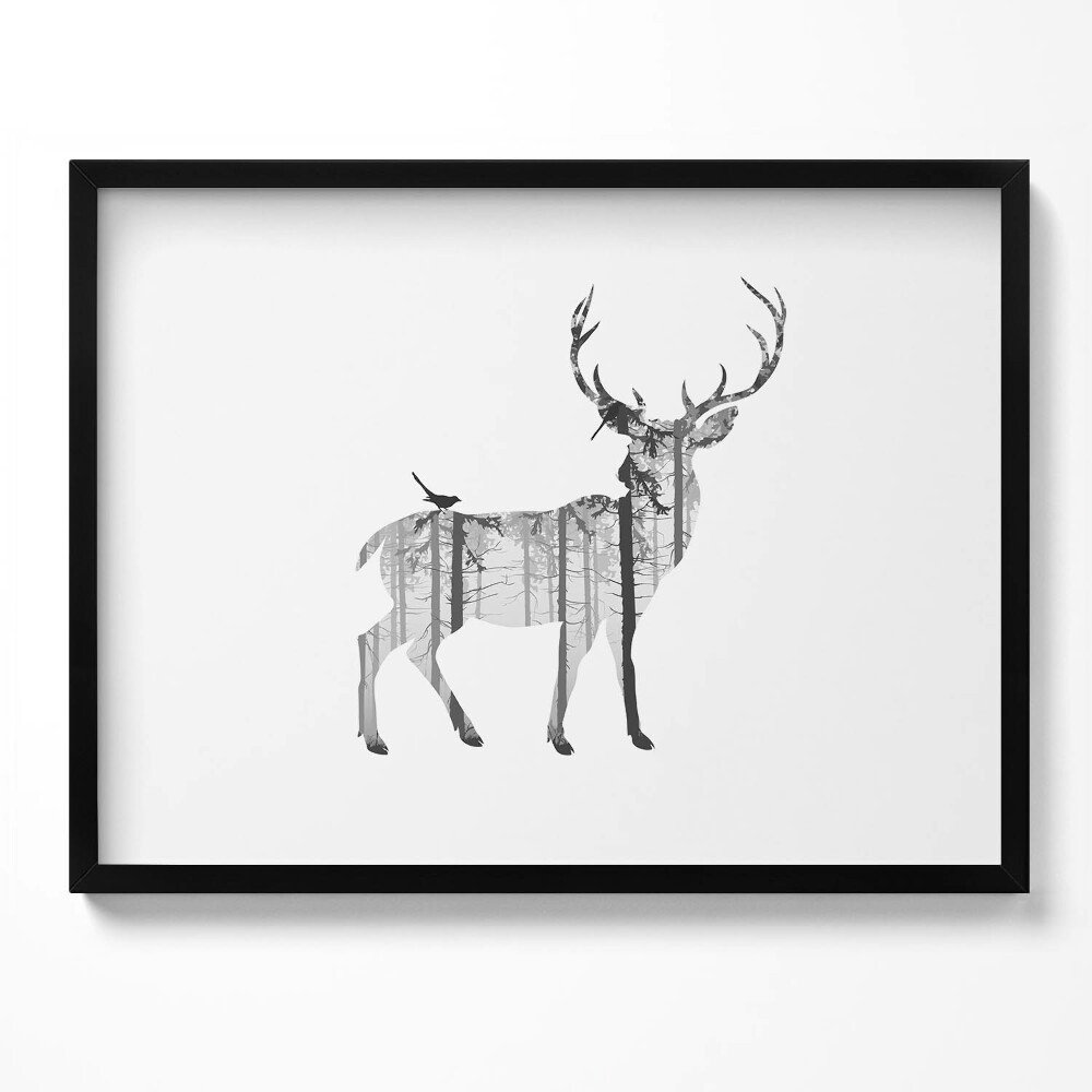 Tablou rama Silueta unui cerb și a pădurii