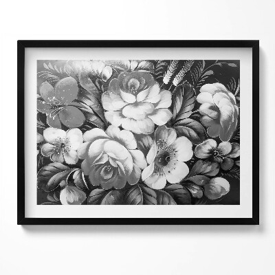 Tablou living cu rama Flori albe și negre