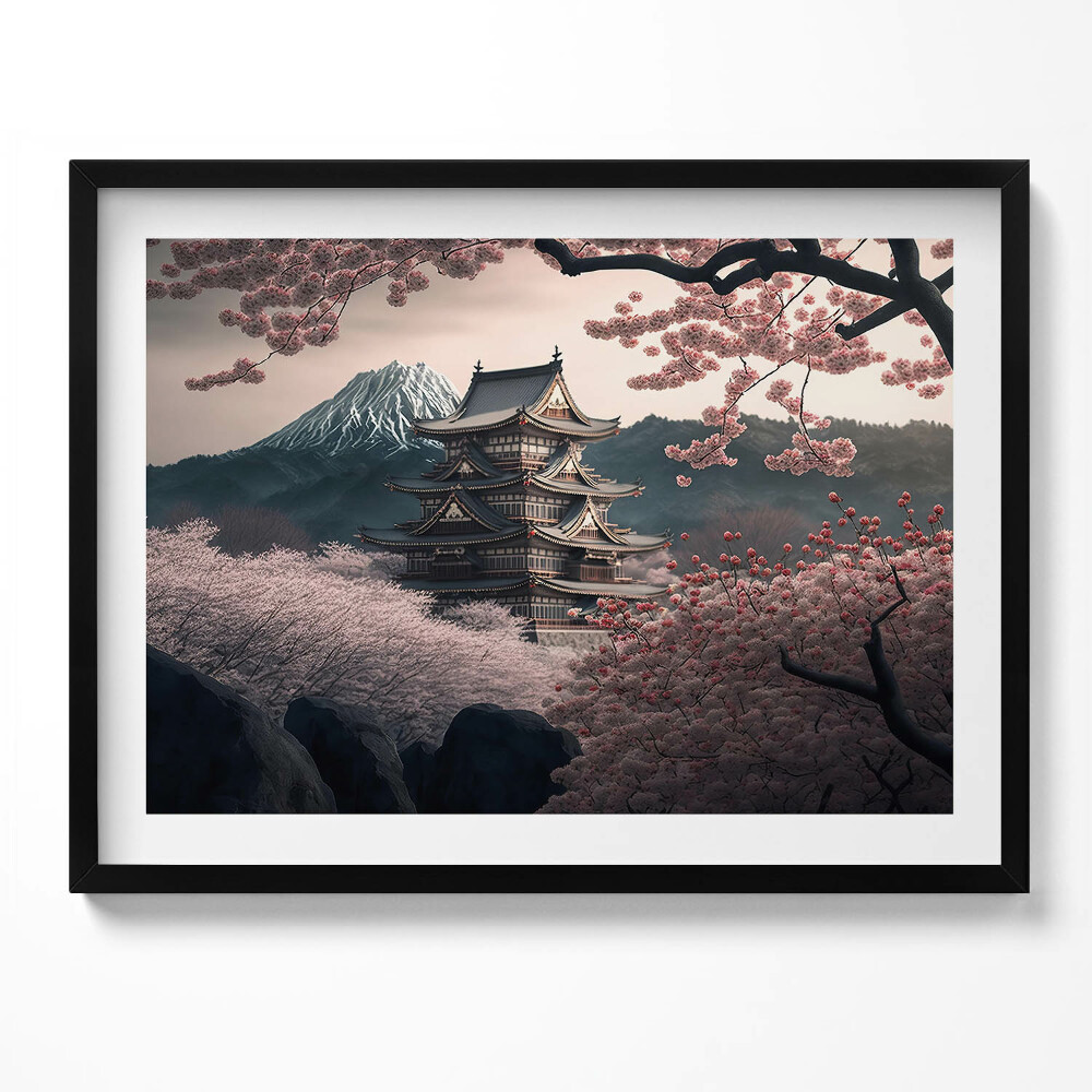 Tablou living cu rama Turnul Asiatic și Florile de Cireș
