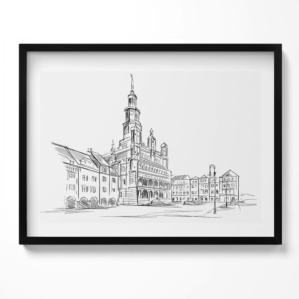 Tablou living cu rama Schiță a orașului vechi din Poznan
