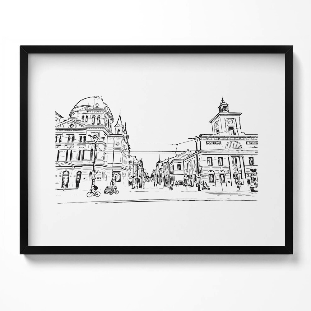 Tablou living cu rama Ilustrație a orașului vechi din Poznań