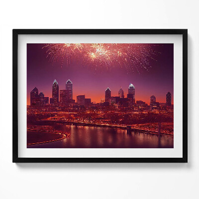 Tablou living cu rama Focuri de artificii în Philadelphia, noaptea