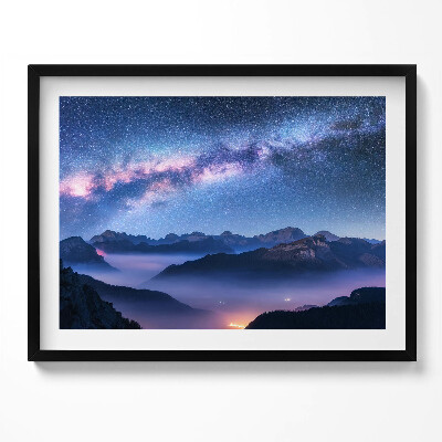 Tablou living cu rama Cer înstelat peste munți