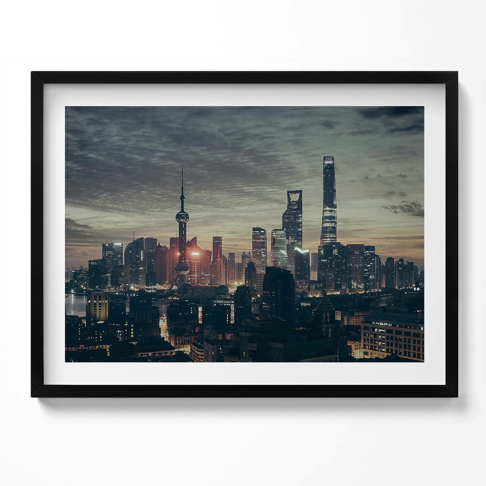 Tablou living cu rama Panoramă a orașului Shanghai noaptea