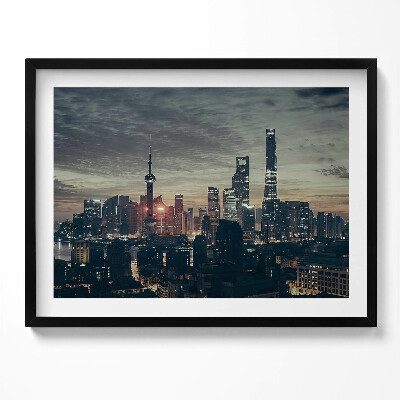 Tablou living cu rama Panoramă a orașului Shanghai noaptea