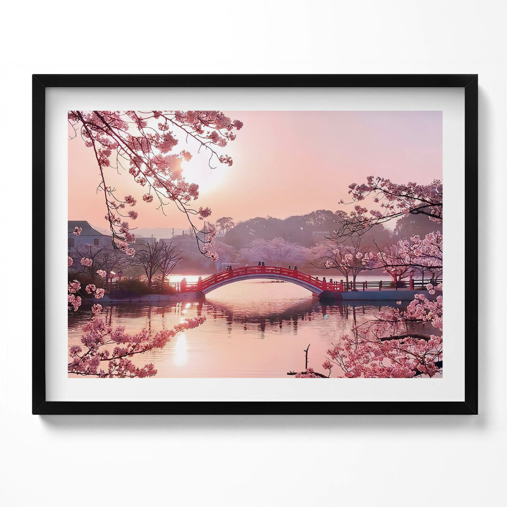 Tablou rama Flori de cireș și pod - stil japonez