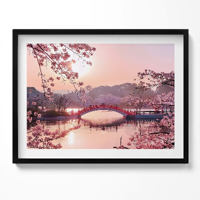 Tablou rama Flori de cireș și pod - stil japonez