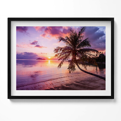 Tablou living cu rama Palmier pe plajă la apus