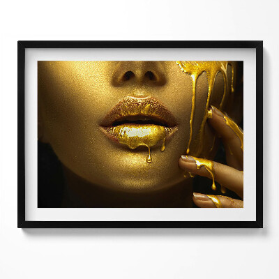 Tablou rama Fața și buzele unei femei în aur