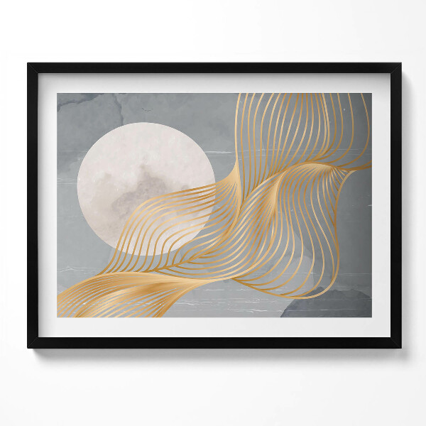 Tablou living cu rama Ilustrație abstractă a lunii cu aur