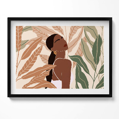 Tablou living cu rama Ilustrație a unei femei printre frunze în stil boho