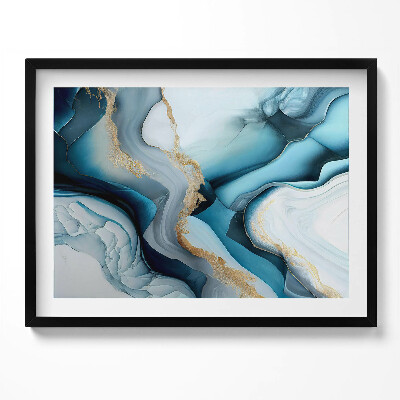 Tablou living cu rama Textură de marmură lichidă cu aur