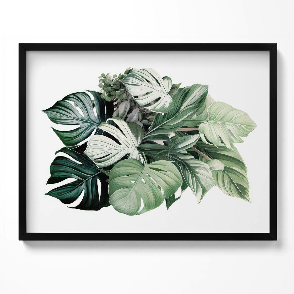 Tablou living cu rama Frunze de Monstera pictate