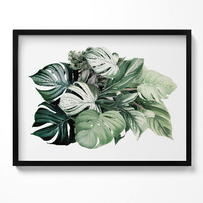 Tablou living cu rama Frunze de Monstera pictate