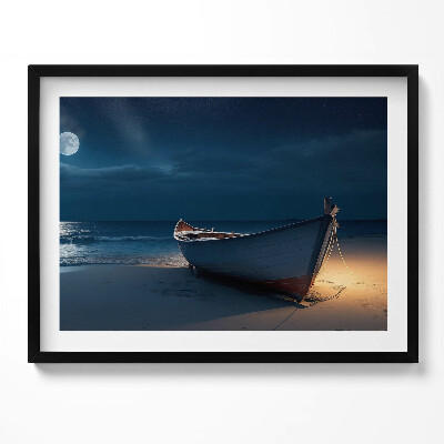 Tablou living cu rama O barcă pe plajă noaptea
