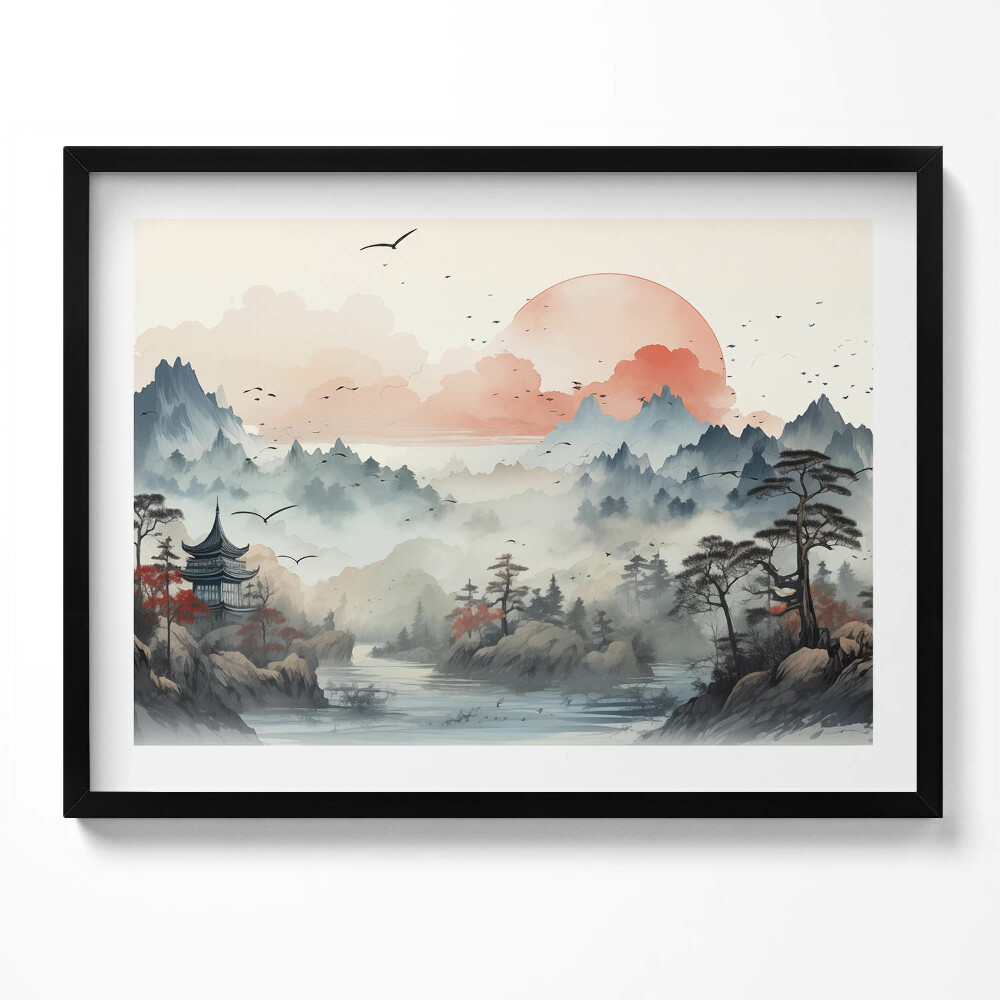 Tablou rama Peisaj forestier montan în stil japonez