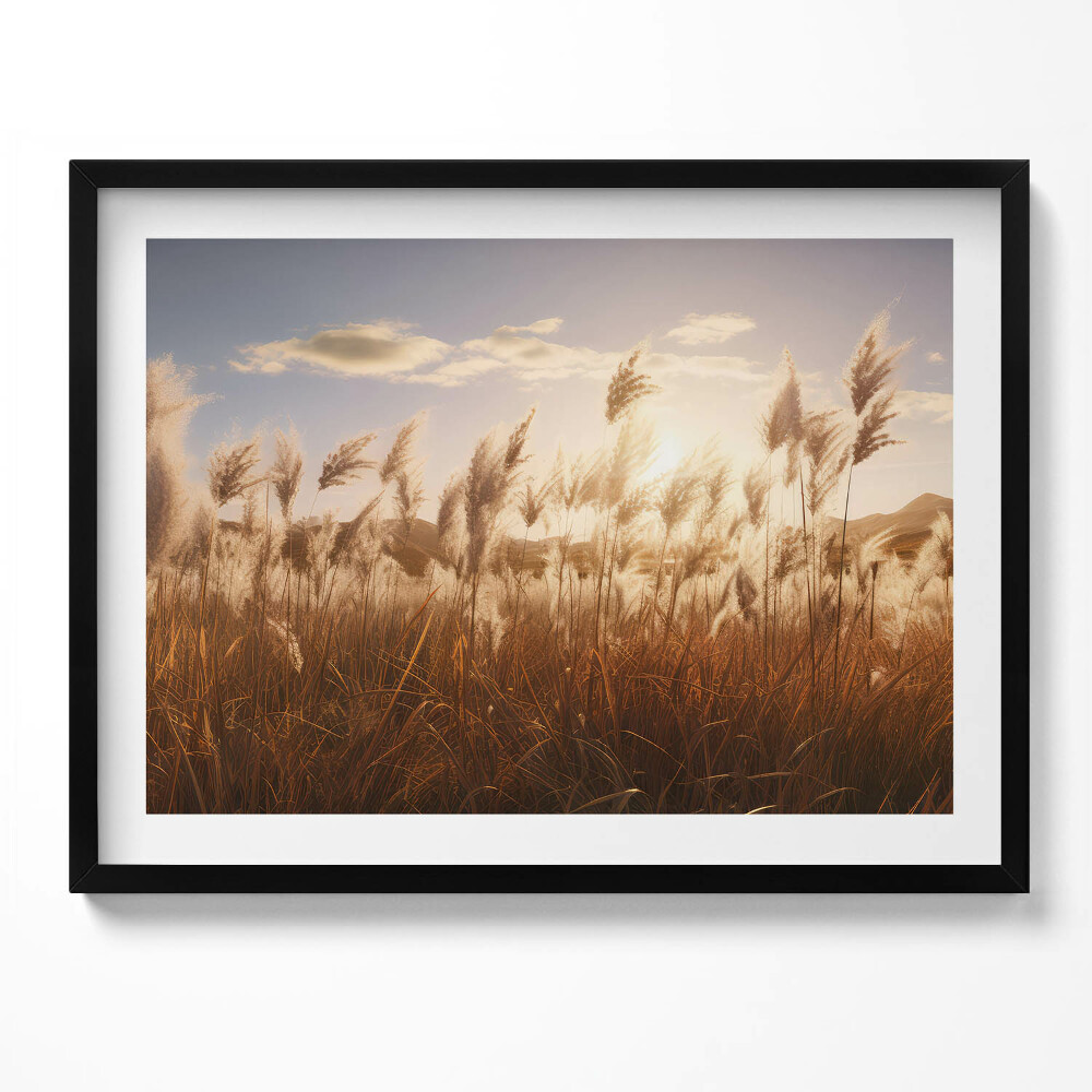 Tablou living cu rama Apus de soare romantic peste iarbă