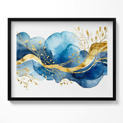 Tablou rama Abstractizare a plantelor aurii pe un fundal albastru