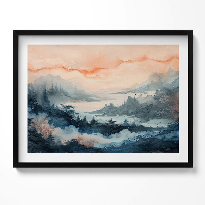 Tablou living cu rama Peisaj abstract de munți și păduri