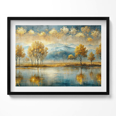 Tablou rama Peisaj abstract cu copaci aurii lângă lac