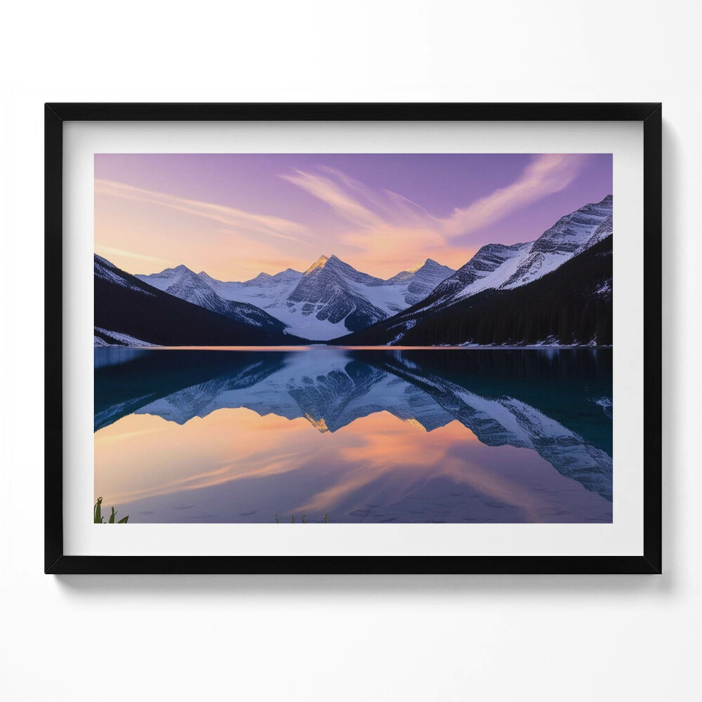 Tablou living cu rama Peisaj cu munți și lac seara