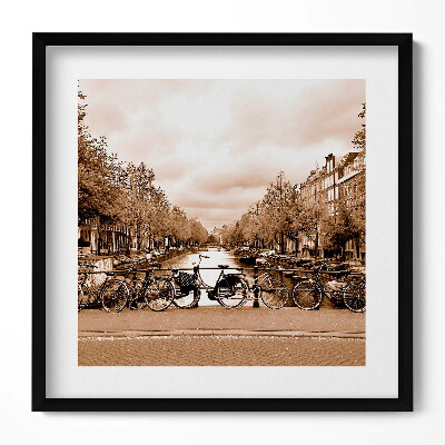 Tablou rama unic Vedere a Amsterdamului cu biciclete
