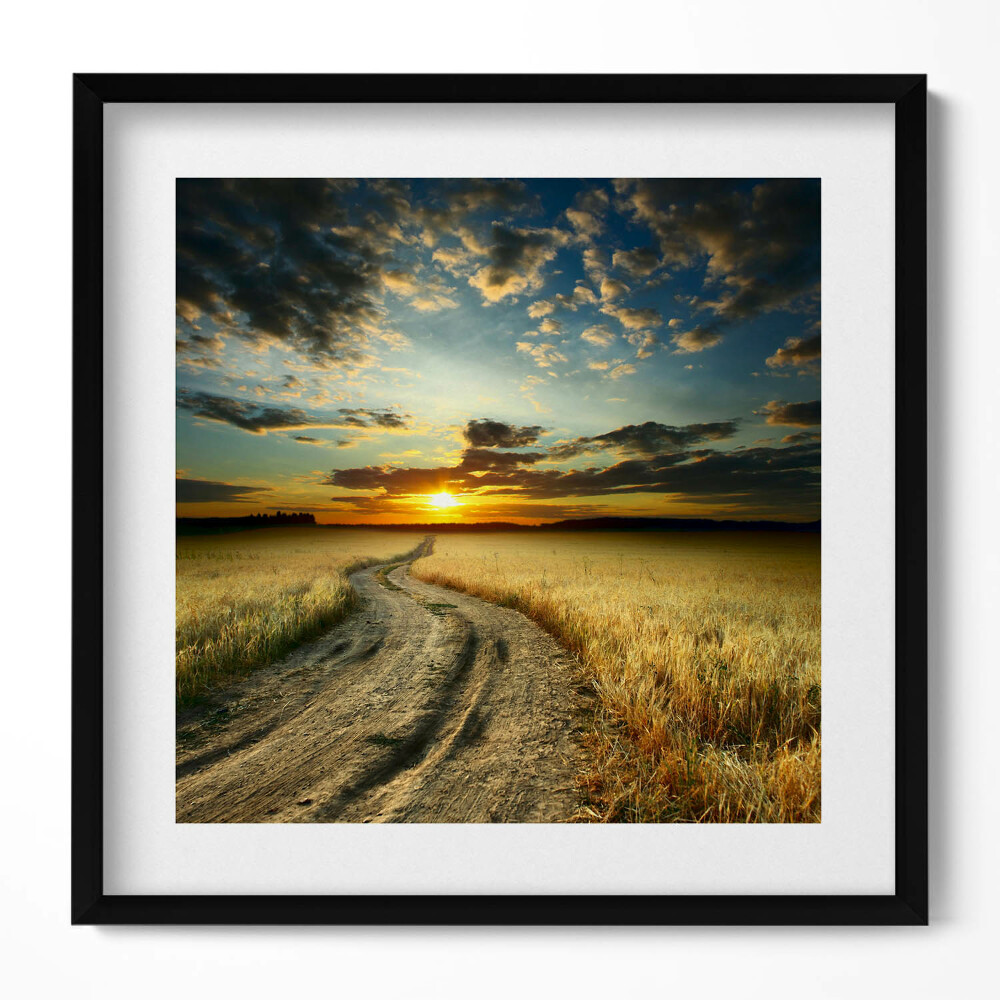 Tablou rama unic Drum de pământ și apus de soare