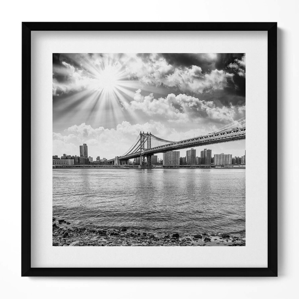 Tablou living cu rama unic Podul Brooklyn alb-negru din New York