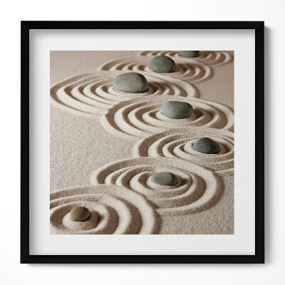 Tablou rama unic Zen - pietre pe cercuri de nisip