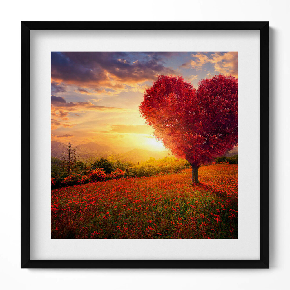 Tablou living cu rama unic Copacul iubirii în formă de inimă