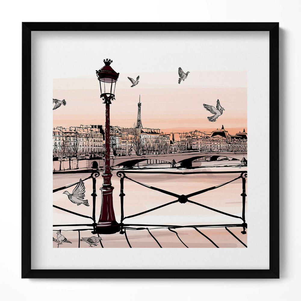 Tablou living cu rama unic Apus de soare pe Sena