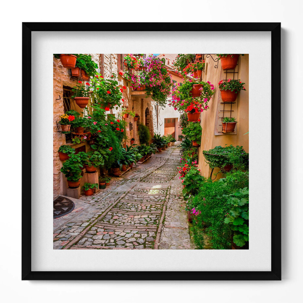 Tablou living cu rama unic O stradă înflorită din Italia