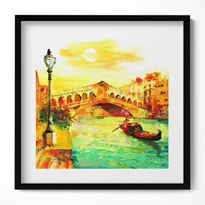 Tablou living cu rama unic Veneția - Gondola și Podul Rialto